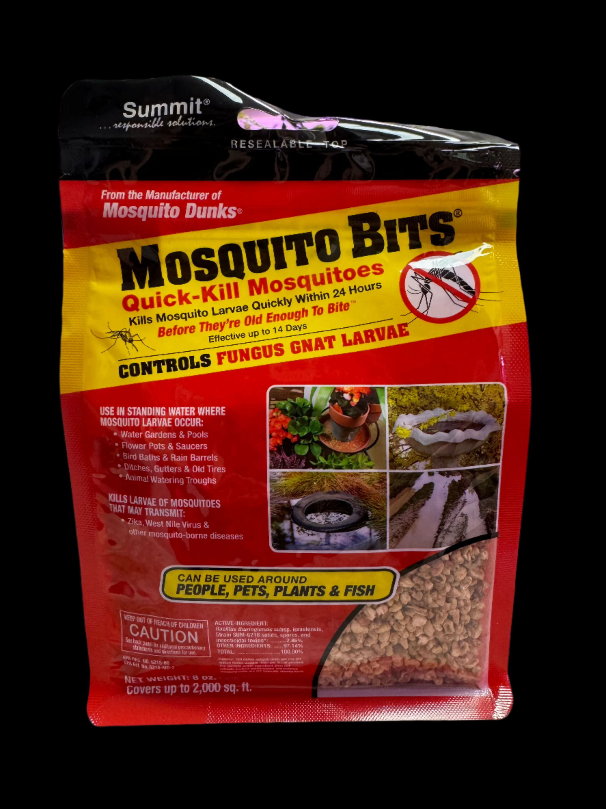 Image shows one 8oz package of mosquito bits